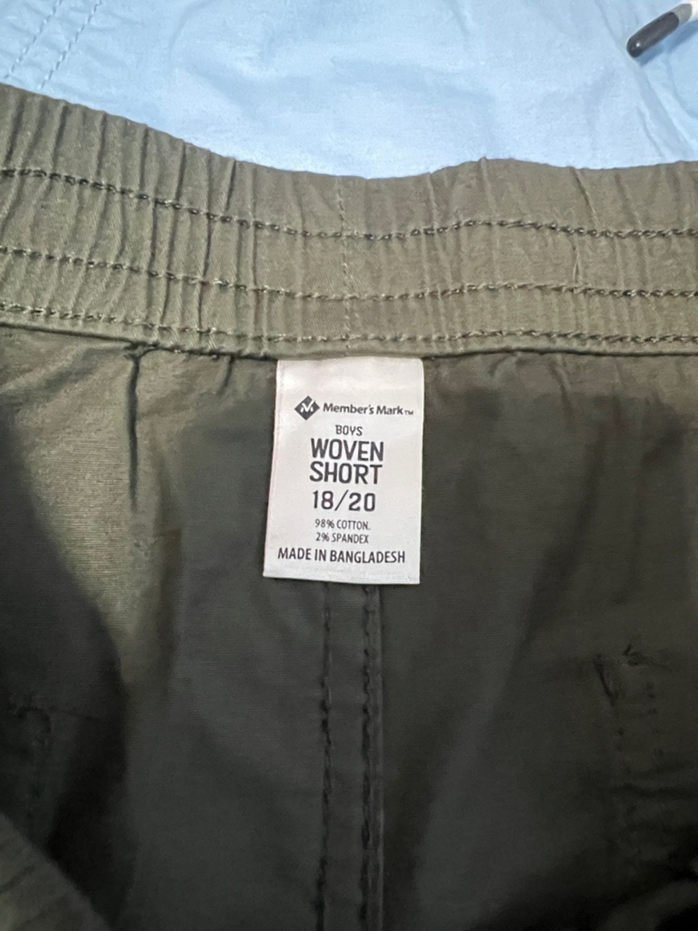 Kids Drawstring Casual Shorts - Olive Green and light blue - Picture 3 of 5